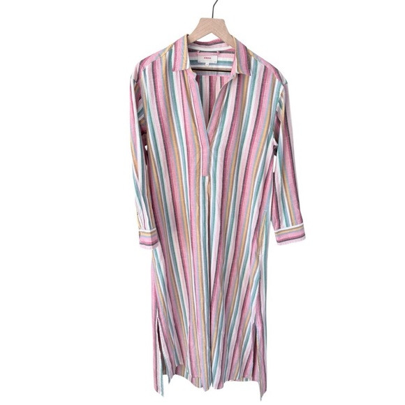 XiRENA Dresses & Skirts - XiRENA Xirena Rainbow Stripe Midi Shirt Dress XS Cotton Side Slits